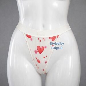 💕NWT SKIMS Cotton Rib Logo Valentines Day Hearts Thong Marble Heart & Arrow M